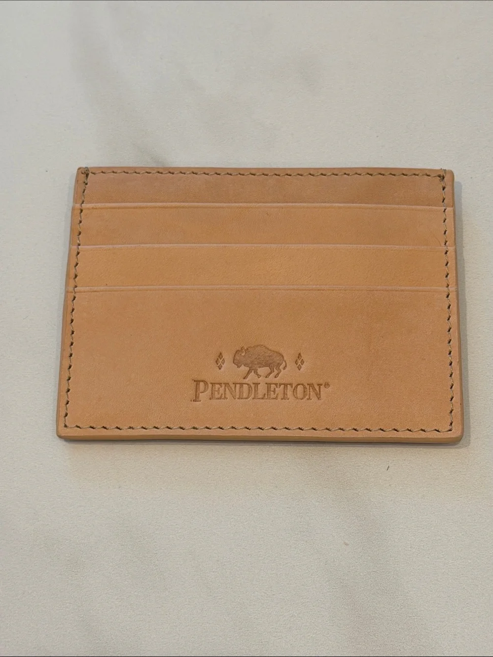 Pendleton Tan Leather Card Holder with green Geometric Weave